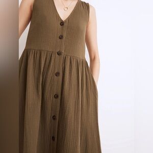 Madewell Olive Midi Dress with Button Detail